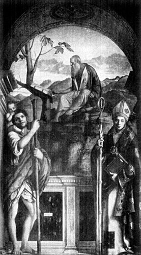 S. CHRISTOPHER, S. JEROME AND S. AUGUSTINE FROM THE
PAINTING BY GIOVANNI BELLINI
In the Church of S. Giov. Crisostomo