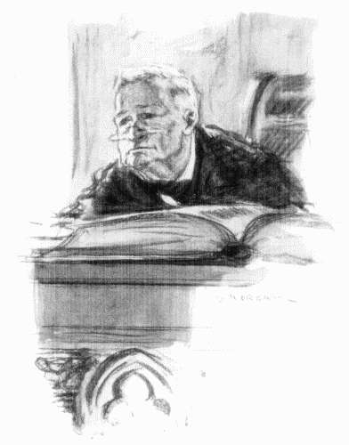 Judge Crutchfield—a white-haired, hook-nosed man of more than seventy, peering
over his eyeglasses with a look of shrewd, merciless divination