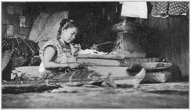 Plate XL. Weaving sabutan mat, Tanay, Rizal.