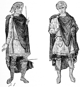 Costume germanique (Ve-VIIIe sicle), d'aprs une
miniature (Lindenschmidt, Handbuch der deutschen Alterthumskunde: Die
Alterthmer der merovingischen Zeit. Mayence, 1858, in-4).