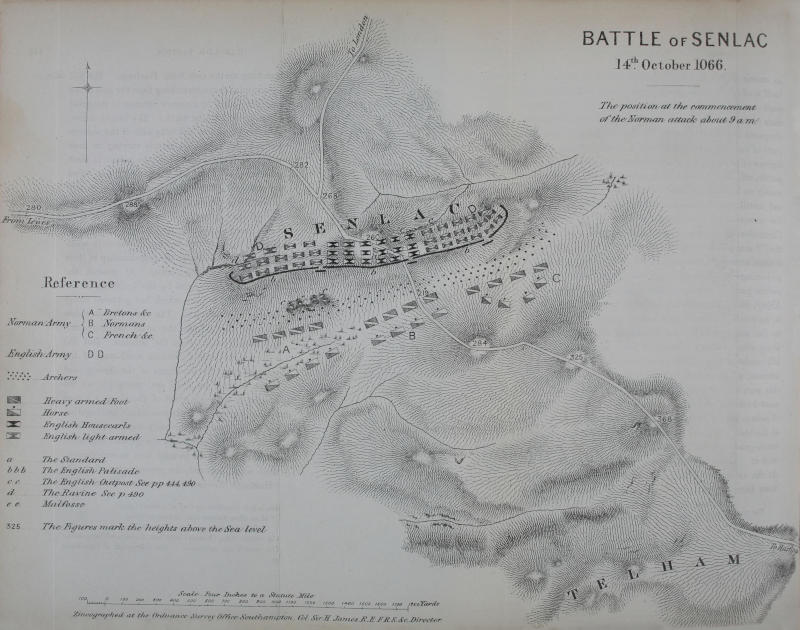 BATTLE OF SENLAC. 14th October 1066. The position at the commencement of the Norman attack about 9 a.m.