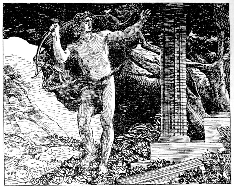 Engraving of Apollo leaving his shrine