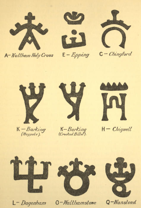 A—Waltham Holy Cross
  E—Epping C—Chingford K—Barking (Maypole). K—Barking (Crooked Billet).
  H—Chigwell L—Dagenham O—Walthamstowe Q—Wanstead
